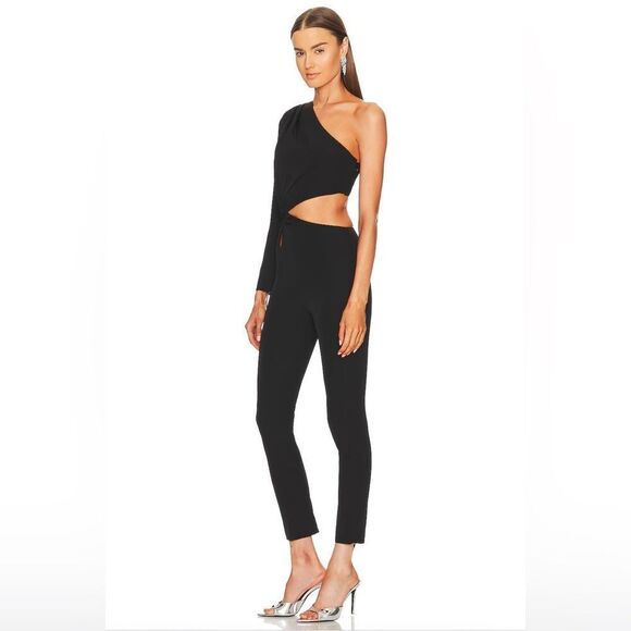 Michael Costello x REVOLVE Idris Jumpsuit Black One Shoulder Cut Out Skinny XS - Picture 3 of 6